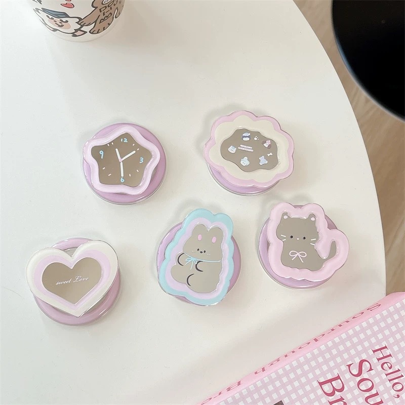 Accessories With Watch - 카툰 미러 텔레스코픽 폰 스탠드 카와이