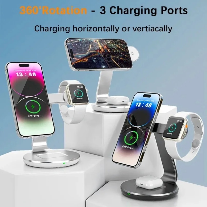 3 in 1 무선 충전 스탠드 360도 회전 3개 충전 - Watch Charger Cable 리뷰 및 가격